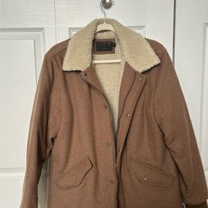 Classic J. Crew sherpa-lined wool coat in camel color